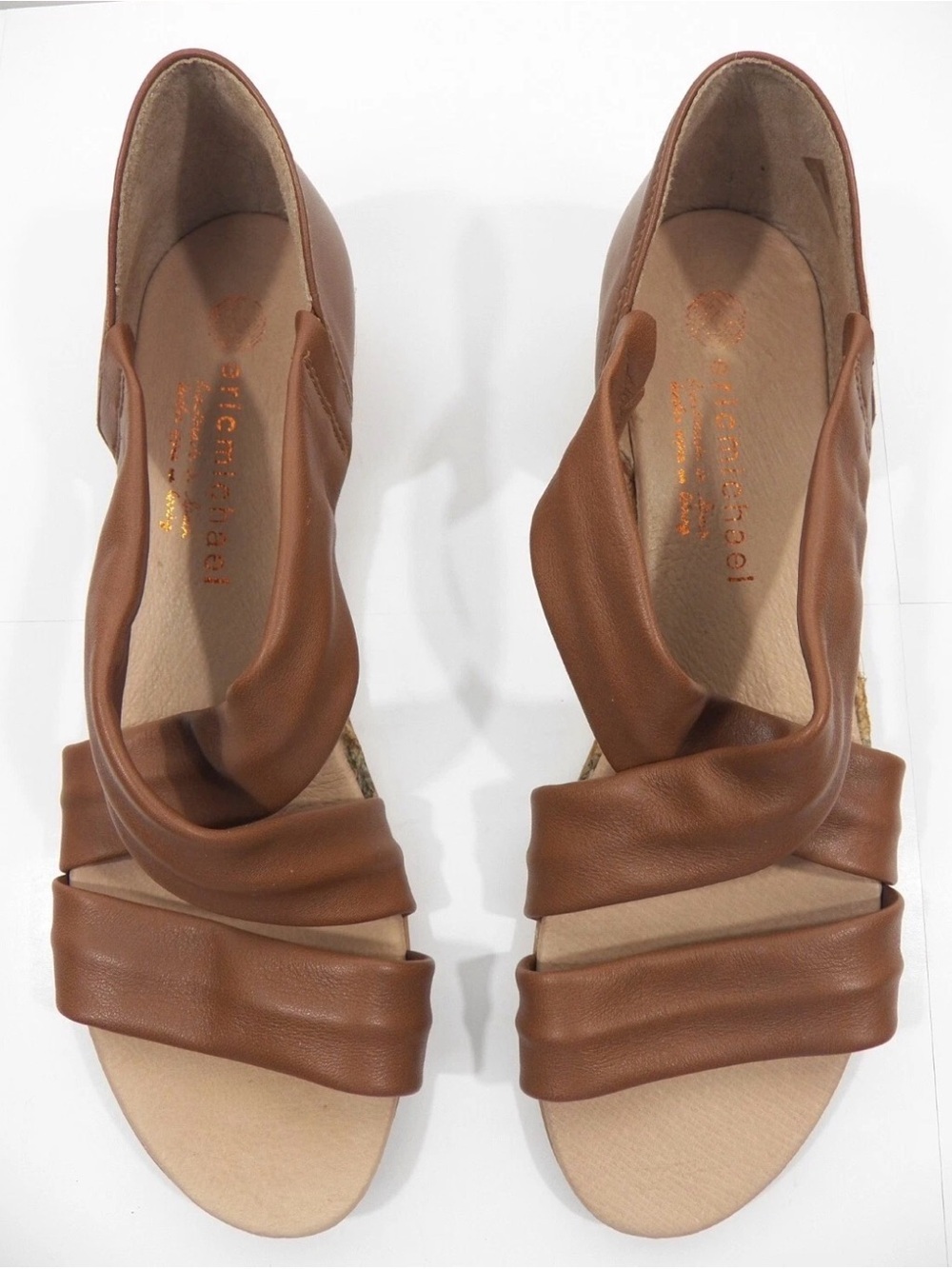Eric Michael Cognac Leather Twist Strap Sandals